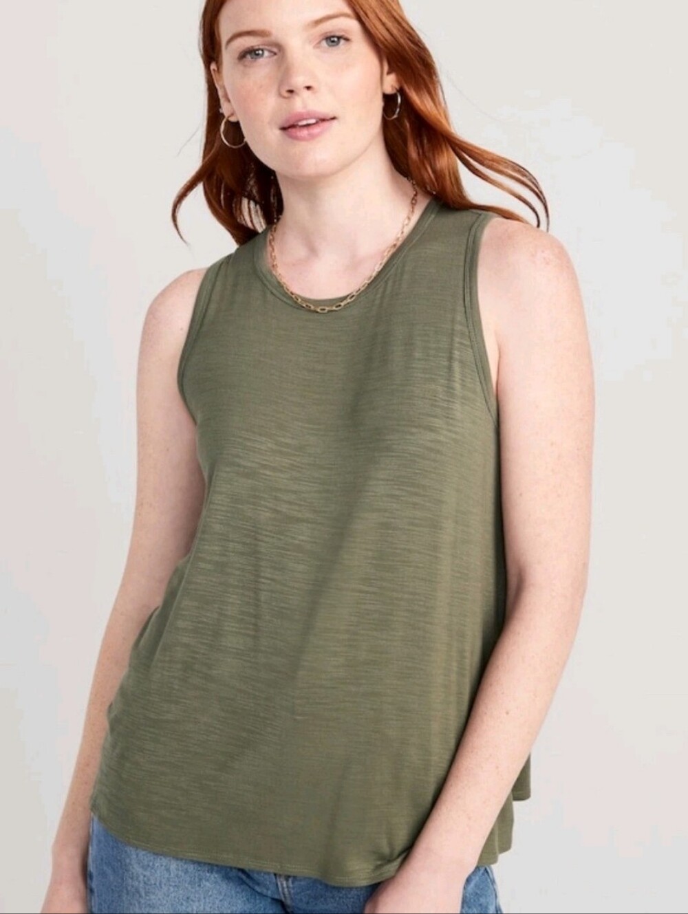 NWT Old Navy Olive Sleeveless Luxe Tank Top - Relaxed Fit
